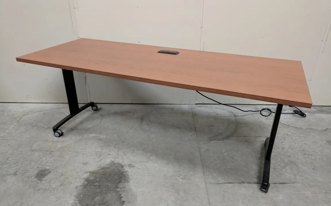 Cherry Laminate Rolling Flip Top Table with Power Module