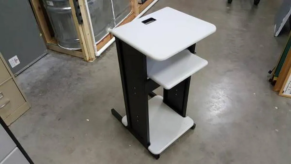 Used Nice 3 Level Gray Laminate Black Metal Printer Tray Shelf