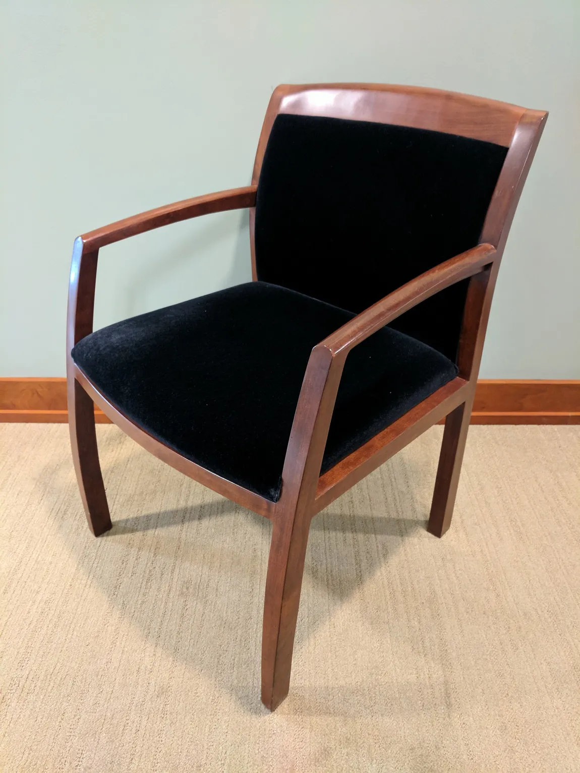 Black Velvet Guest Chairs with Cherry Frame