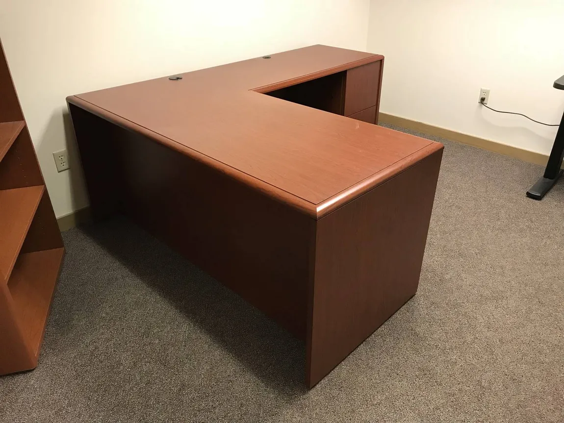 National Cherry Laminate L Shaped Desk