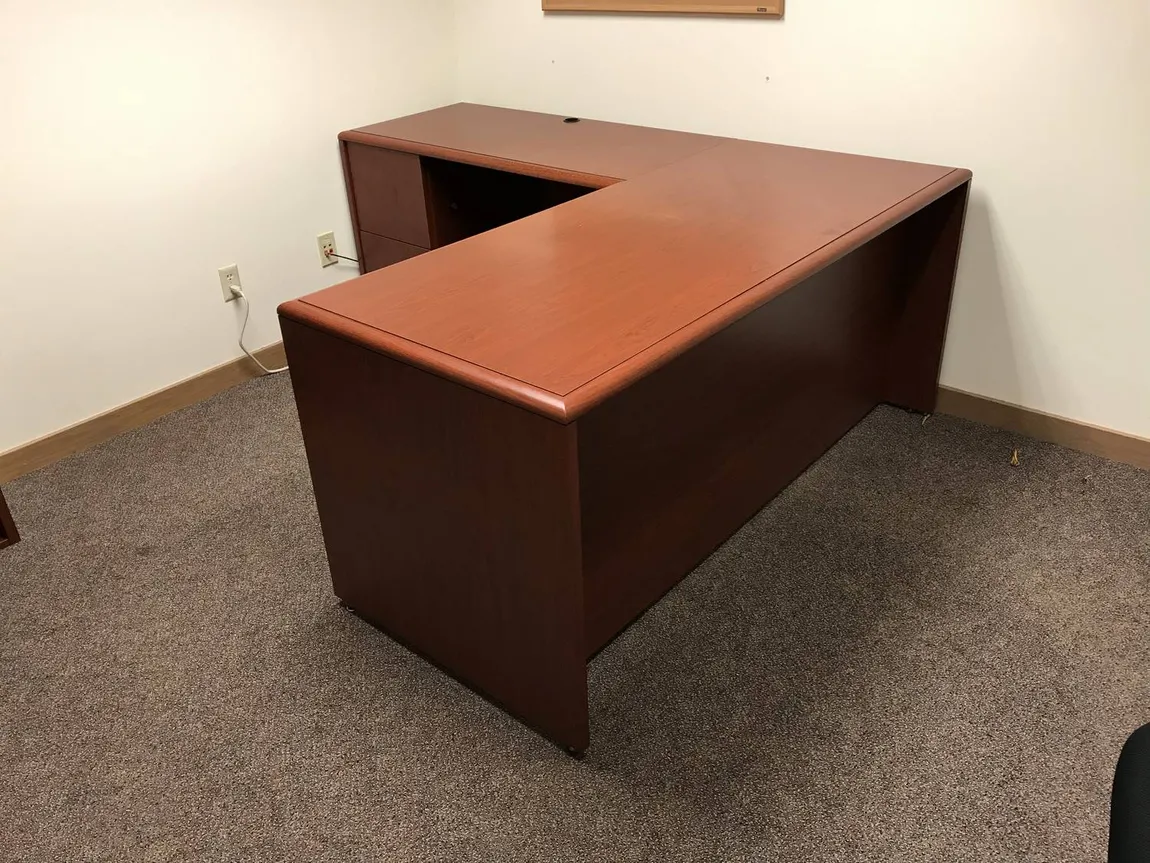 National Cherry Laminate L Shaped Desk