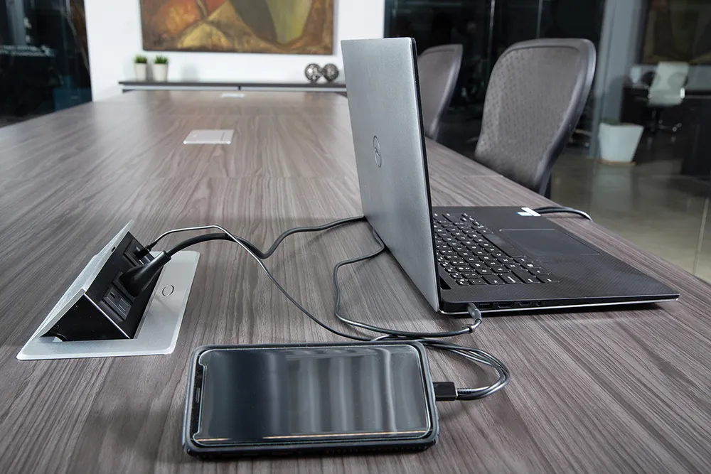 small rectangular conference table with power 7