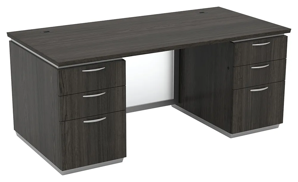 small double pedestal desk with glass modesty panel 3