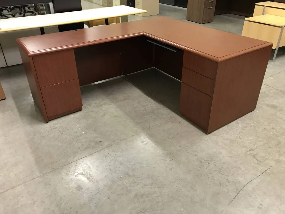 National Cherry L Shaped Desk 
