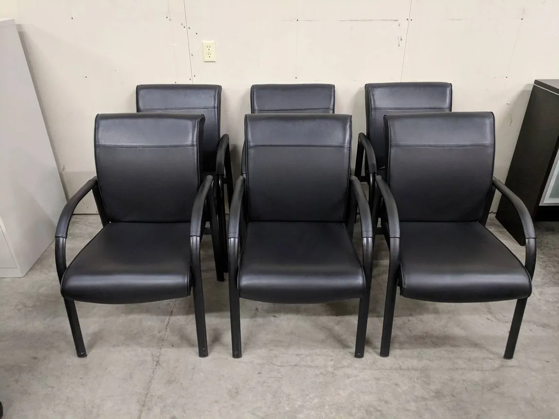 Black Leather Guest Chairs with Metal Frame