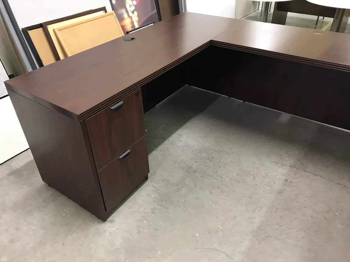 Mahogany Laminate Bow Front U-Shape Desk with Drawers