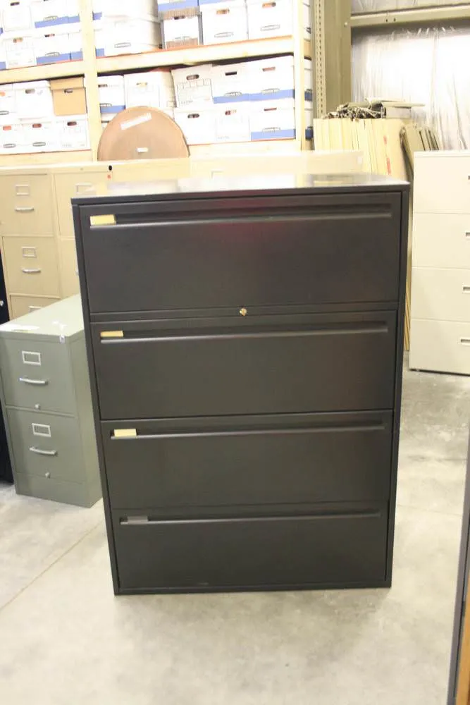Black 4 Drawer Haworth Lateral File Cabinet 