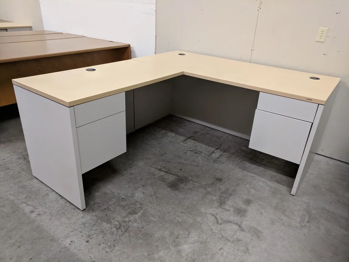 Hon Maple Laminate L-Shape Desk with Drawers - Left Return
