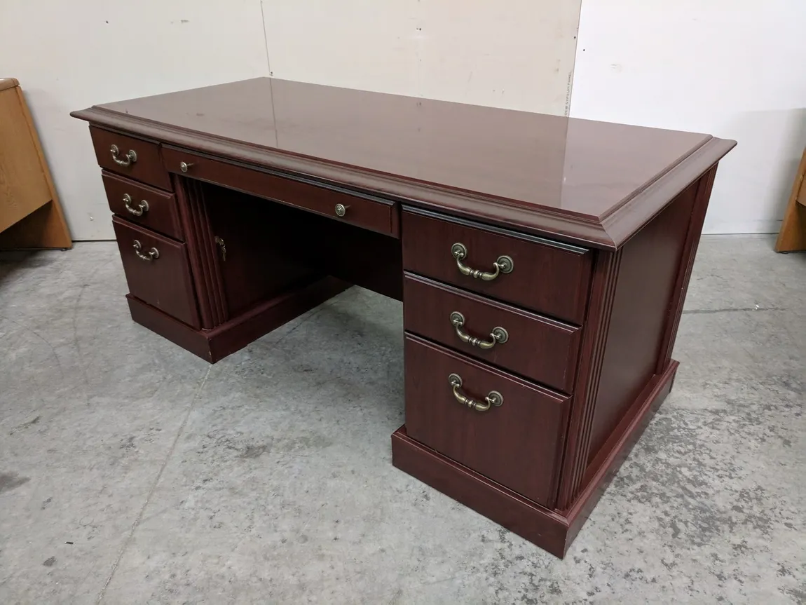 Bush Mahogany Laminate Executive Desk with Drawers