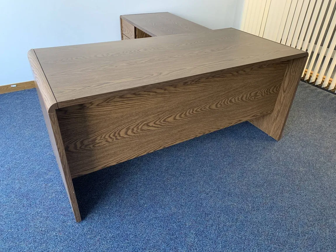 Global L Shaped Walnut Colored Desk