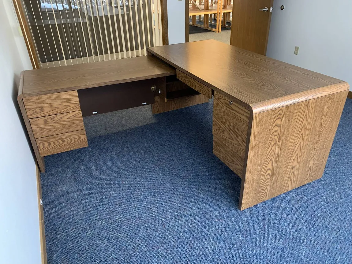 Global L Shaped Walnut Colored Desk