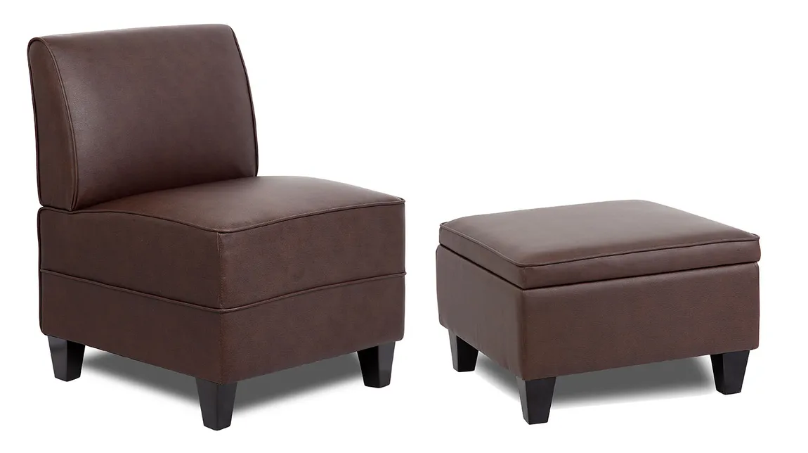 Brown Armless Club Chair with Ottoman