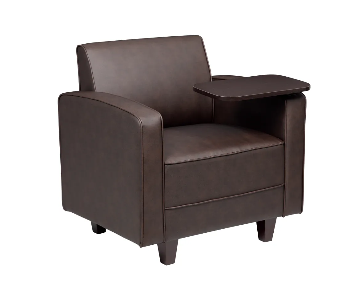 Brown Club Chair with Tablet Arm
