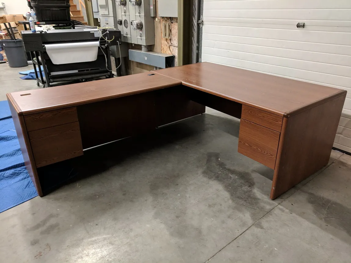 Oak Laminate L Shape Desk with Drawers