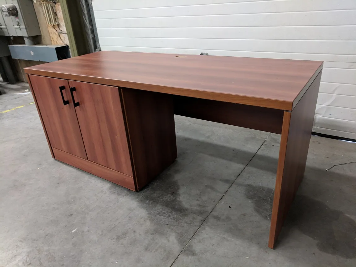 Cherry Laminate Credenza Desk with Hinged Door Storage