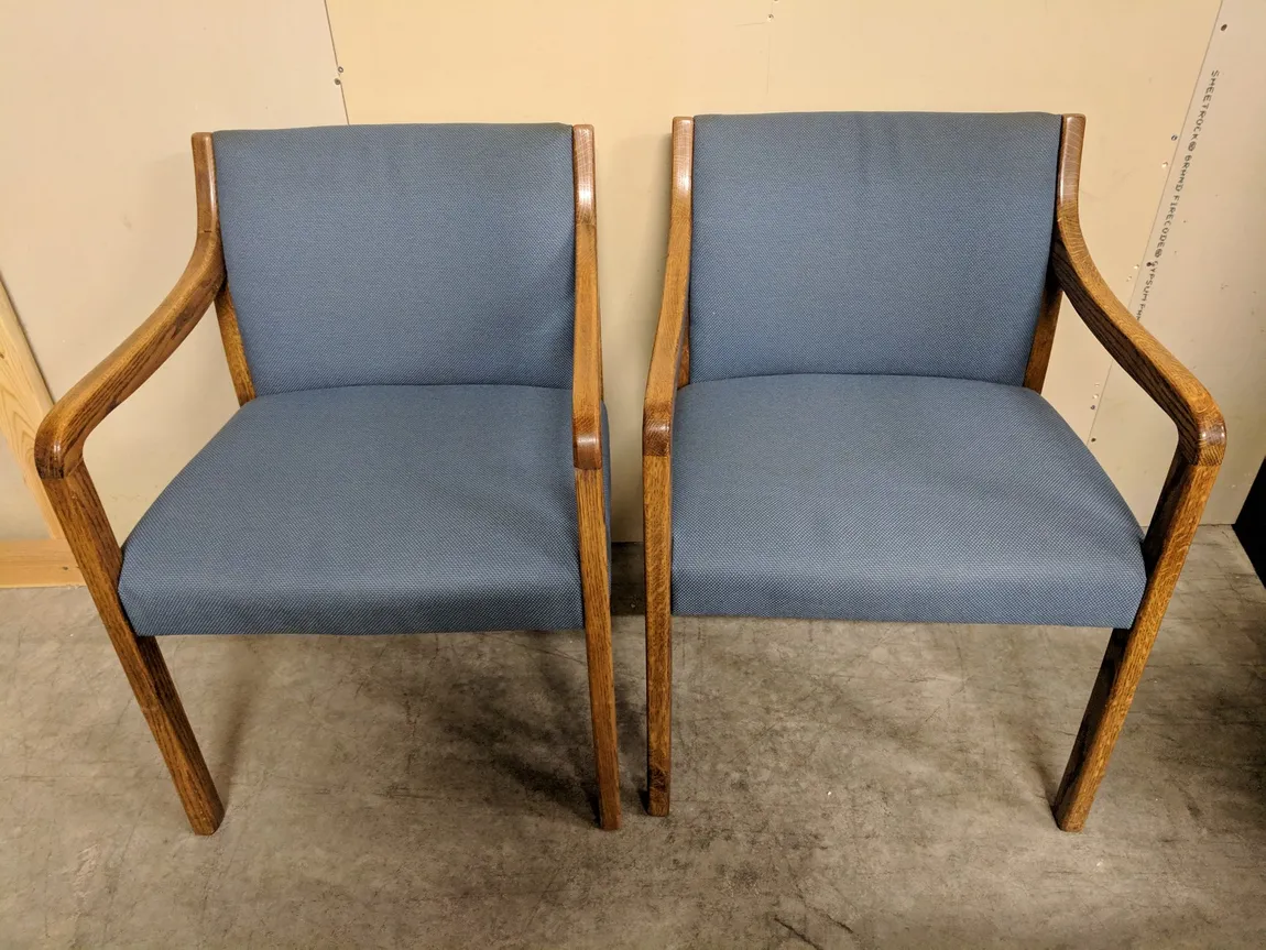 Blue Fabric Guest Chair with Oak Frame