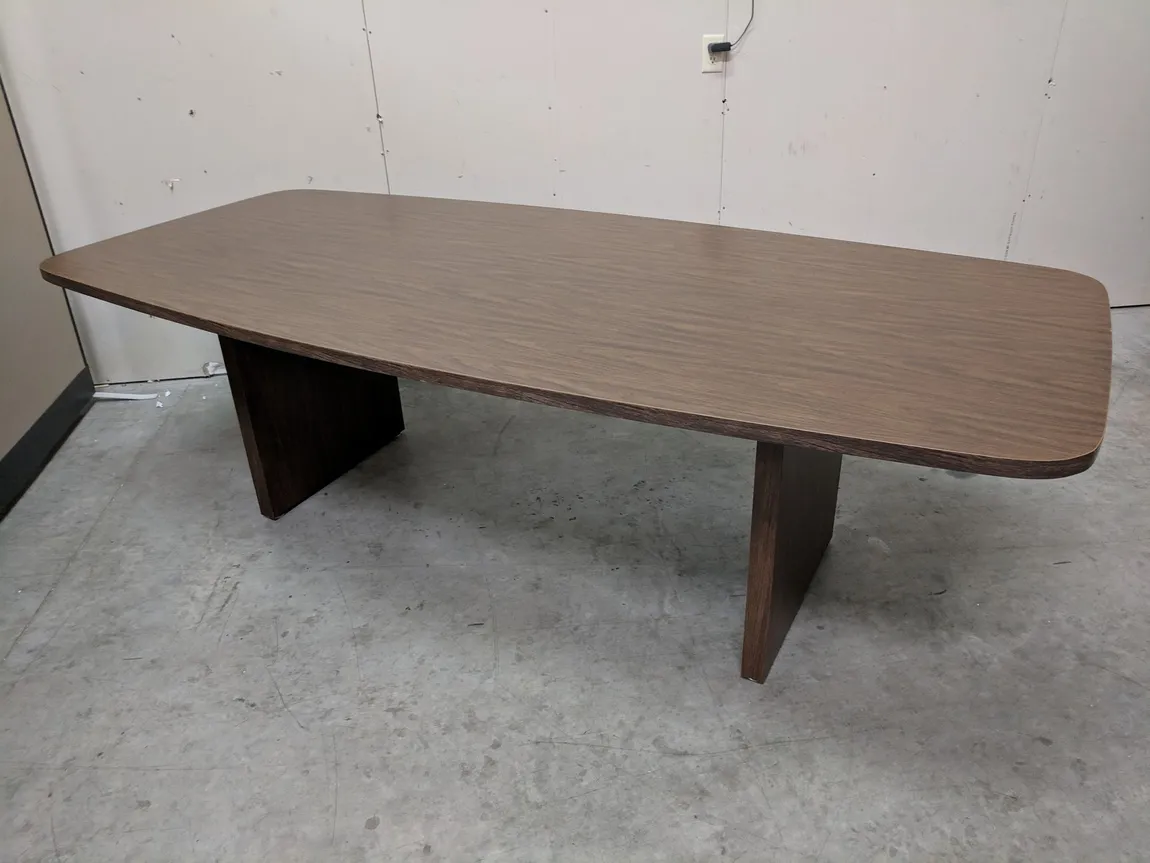 Walnut Laminate Boat Shaped Conference Table â€“ 8 Foot