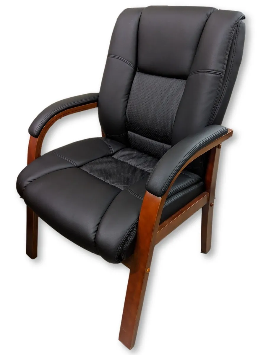 Black Vinyl Guest Chairs with Cherry Frame