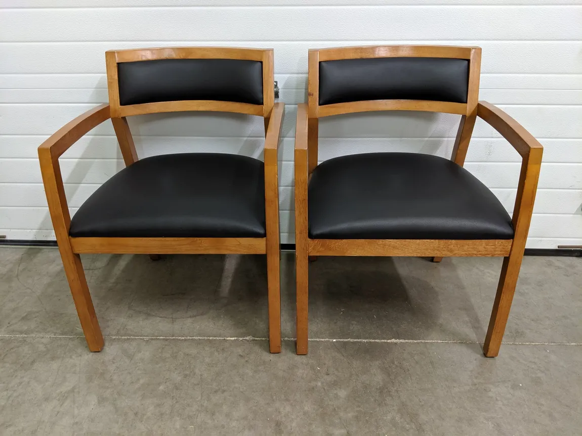Black Vinyl Guest Chairs with Solid Wood Frame