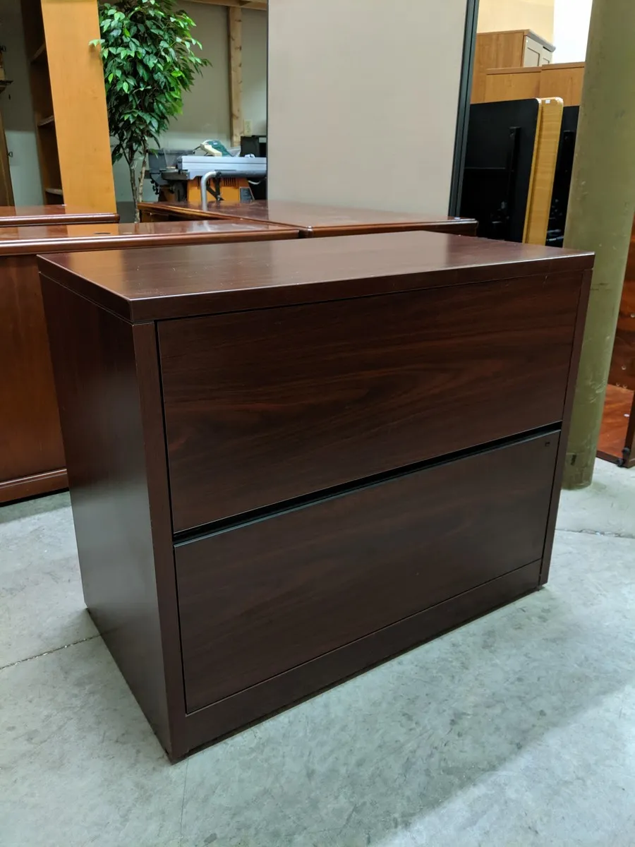 Mahogany Laminate 2 Drawer Lateral Filing Cabinet â€“ 36 Inch Wide
