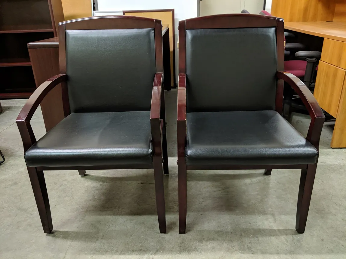 Black Vinyl Guest Chairs with Wood Frame
