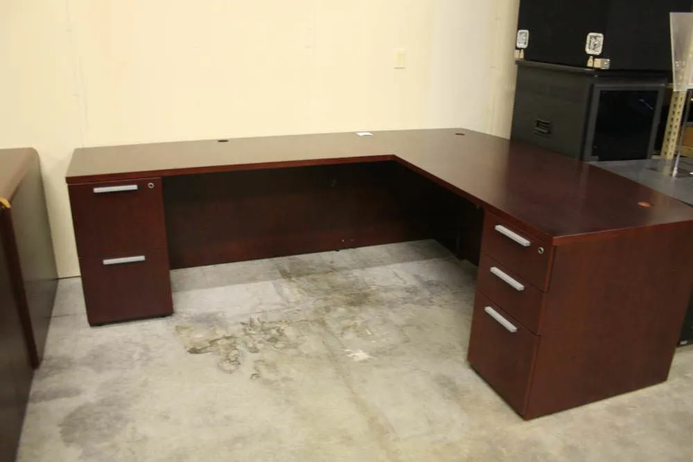 L Shaped Mahogany Colored Desk