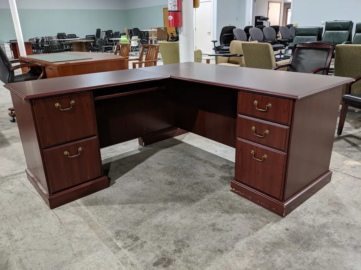 Mahogany L-Shaped Desk with Drawers