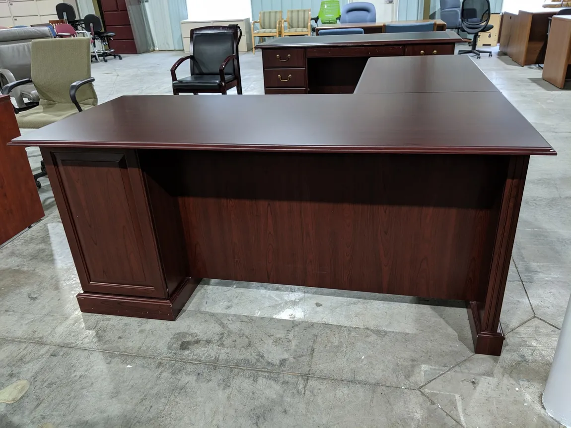 Mahogany L-Shaped Desk with Drawers