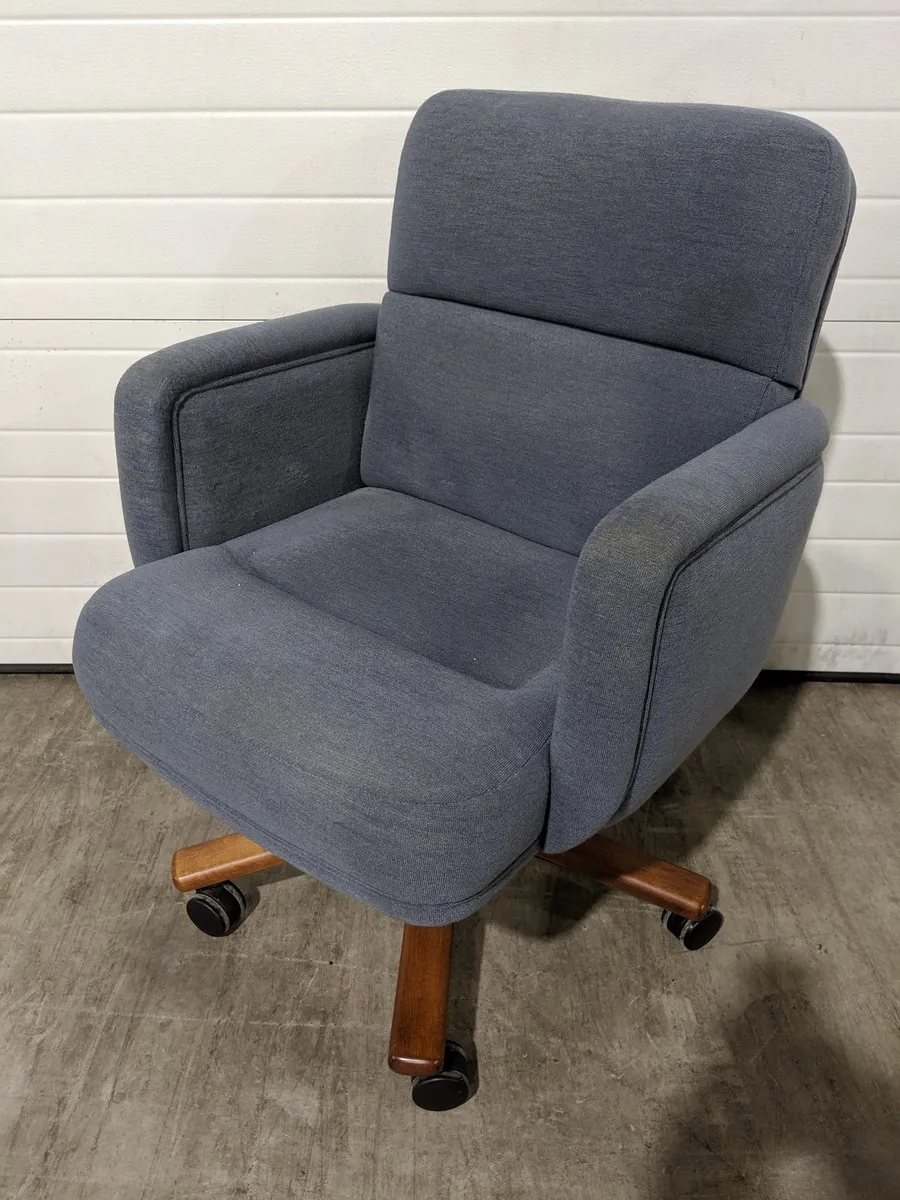 Blue Fabric Swivel Chair with Wood Frame