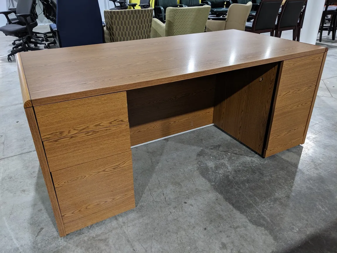 Hon Oak Laminate Desk with Drawers