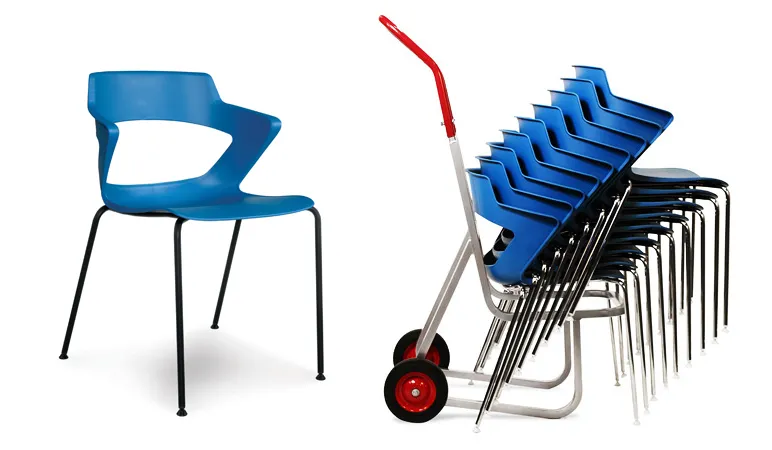 9 Pack of Plastic Stacking Chairs with Dolly