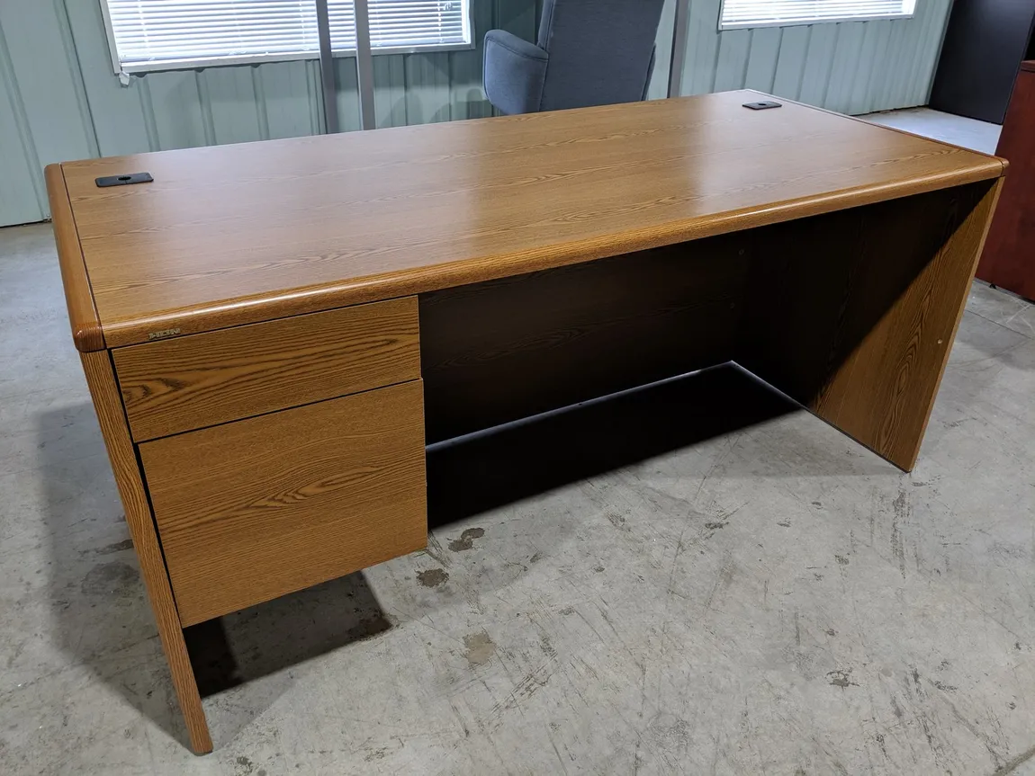 Hon Oak Laminate Desk with Hanging Pedestal Drawers