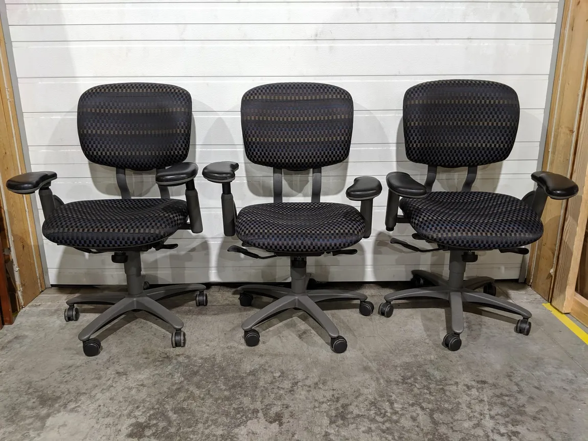 Haworth Checkered Fabric Rolling Office Chairs