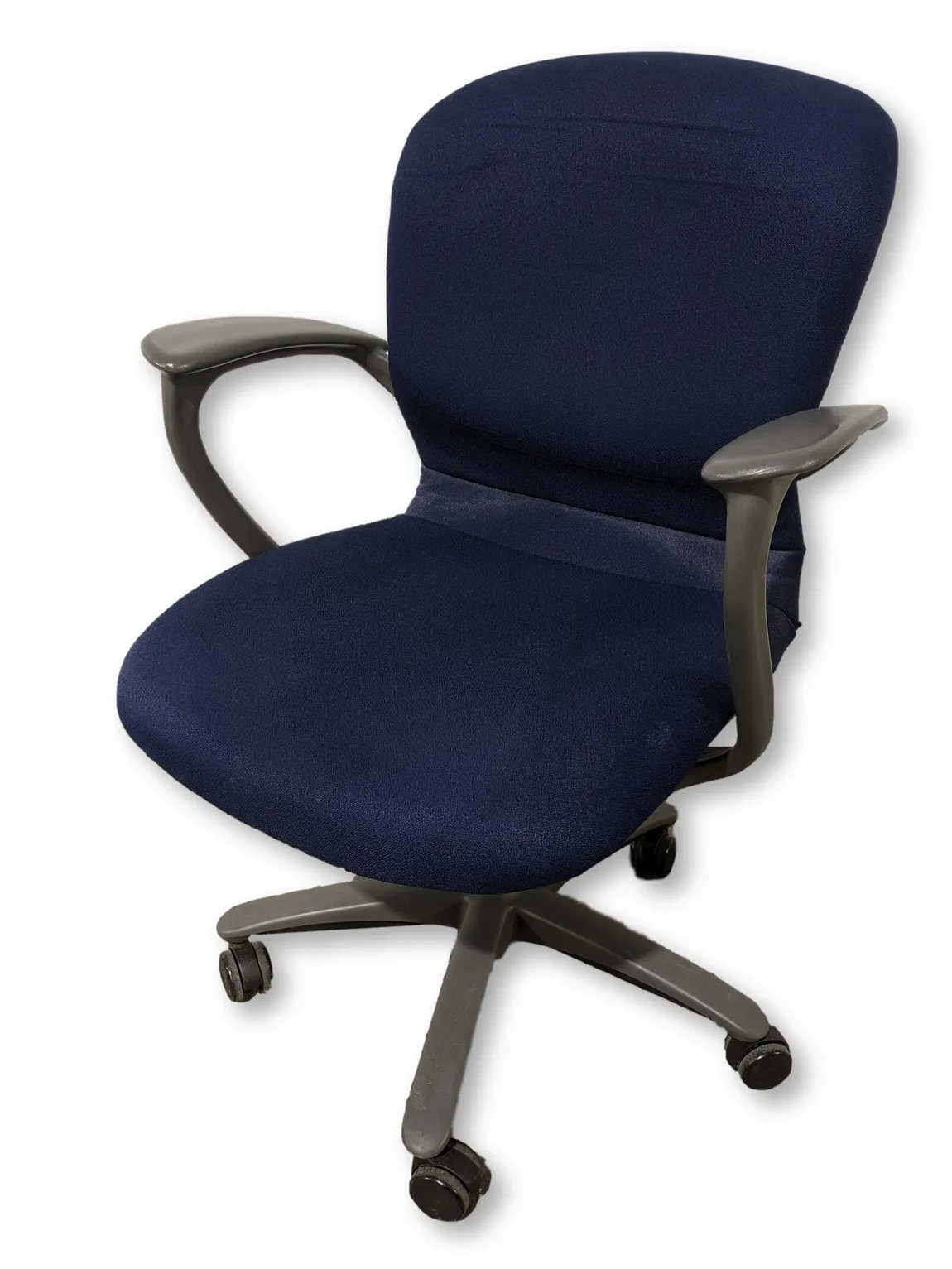 Dark Blue Rolling Office Chair with Gray Arms