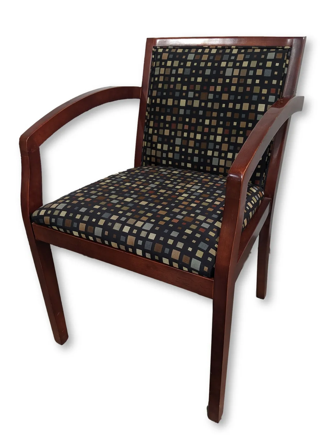 Checkered Patterned Guest Chairs with Cherry Frame