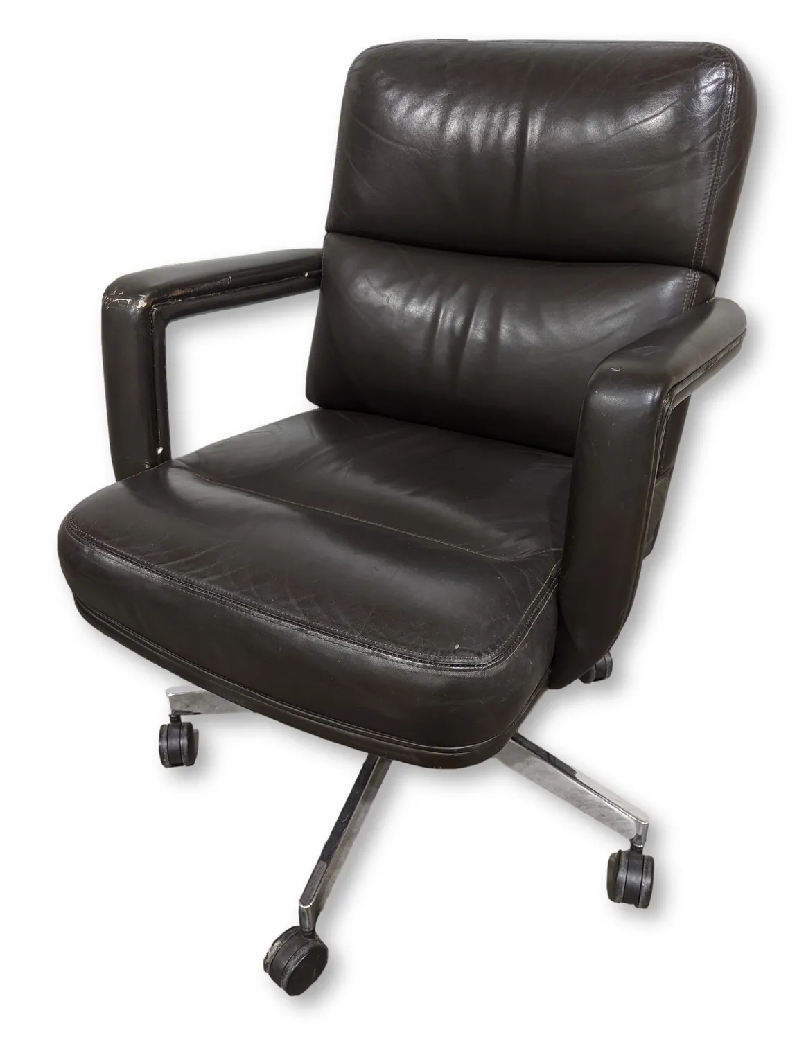 Black Leather Swivel Chair with Chrome Frame