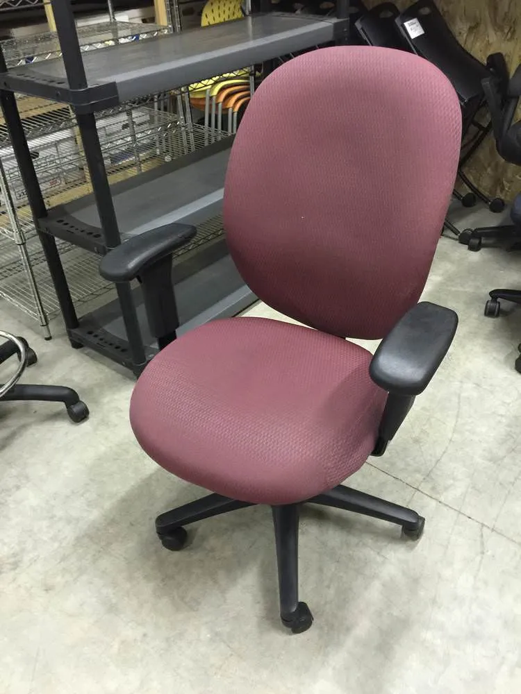 Red Rolling Office Chair with Black Arm Rests