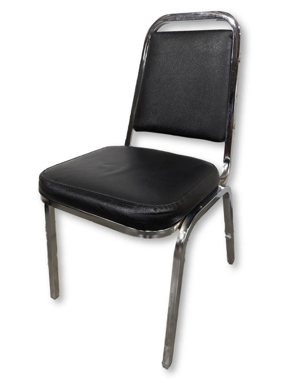 Black Vinyl Stacking Guest Chairs with Chrome Frame
