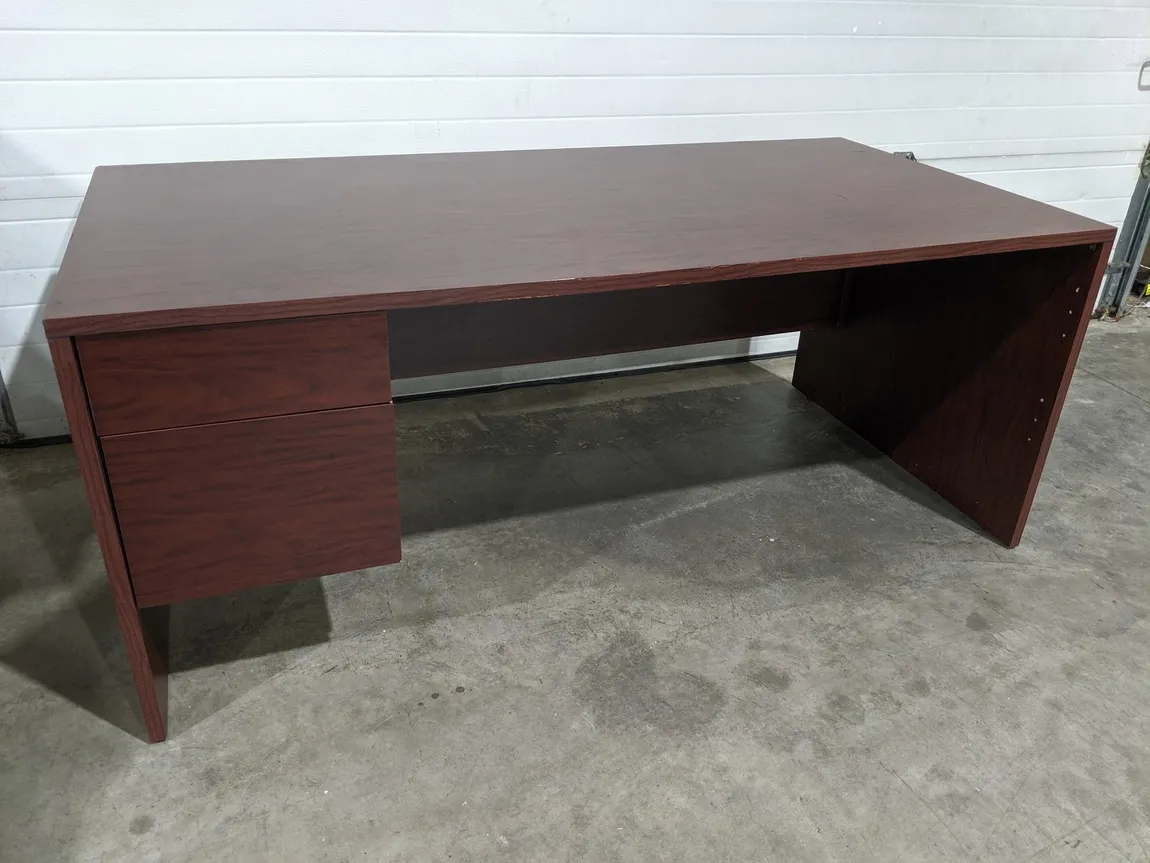 Mahogany Laminate Desk with Drawers â€“ Left Pedestal