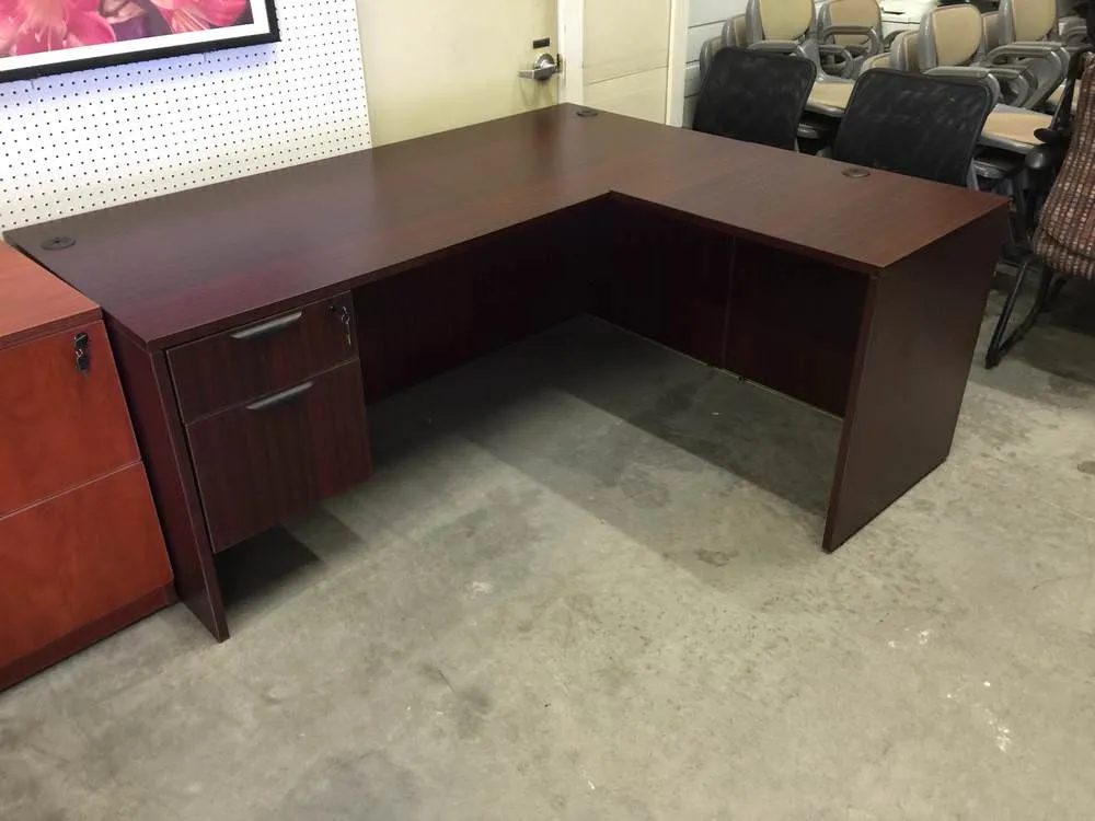 L Shaped Mahogany Desk with Drawers