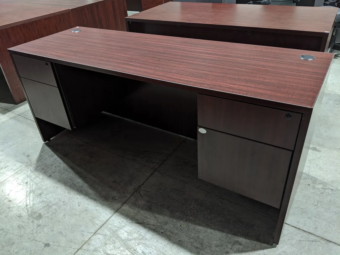Mahogany Laminate Desk with Drawers â€“ 70.75x23.5
