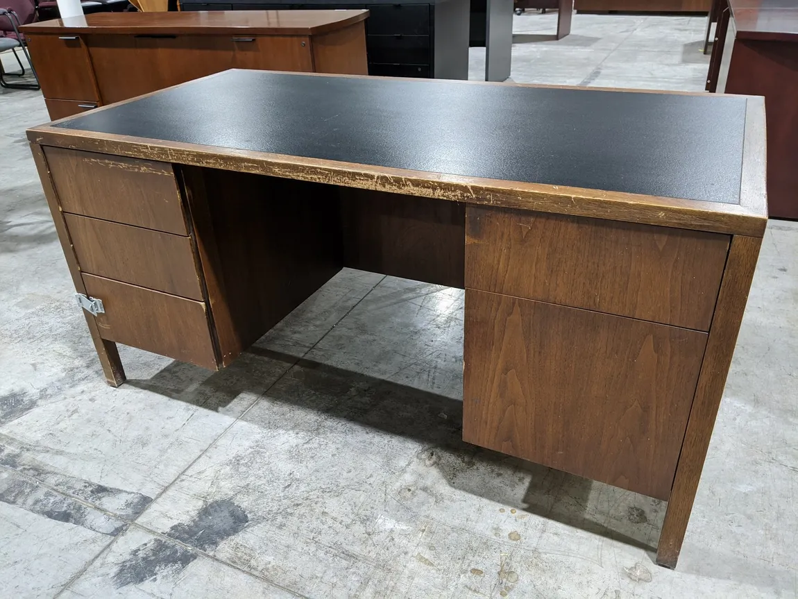 Walnut Laminate Desk with Black Vinyl Inlay