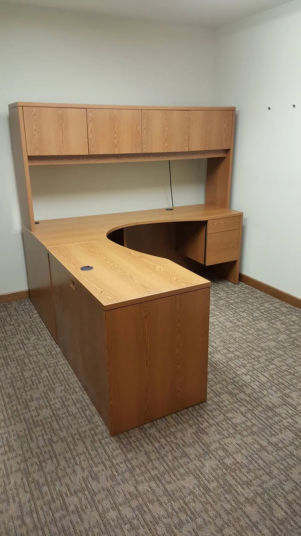 HON Corner Desk with Hanging Drawers and Hutch