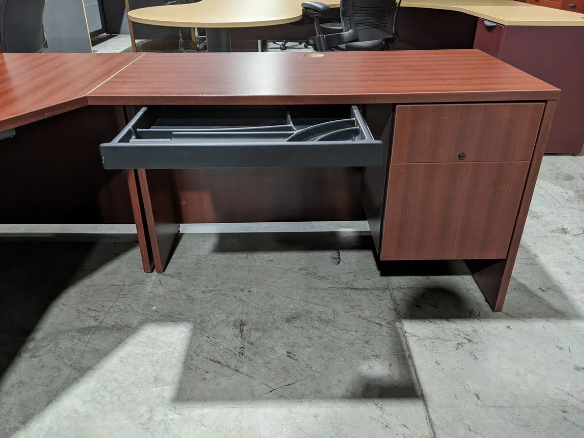 Lacasse Cherry Laminate L-Shape Desk with Hutch