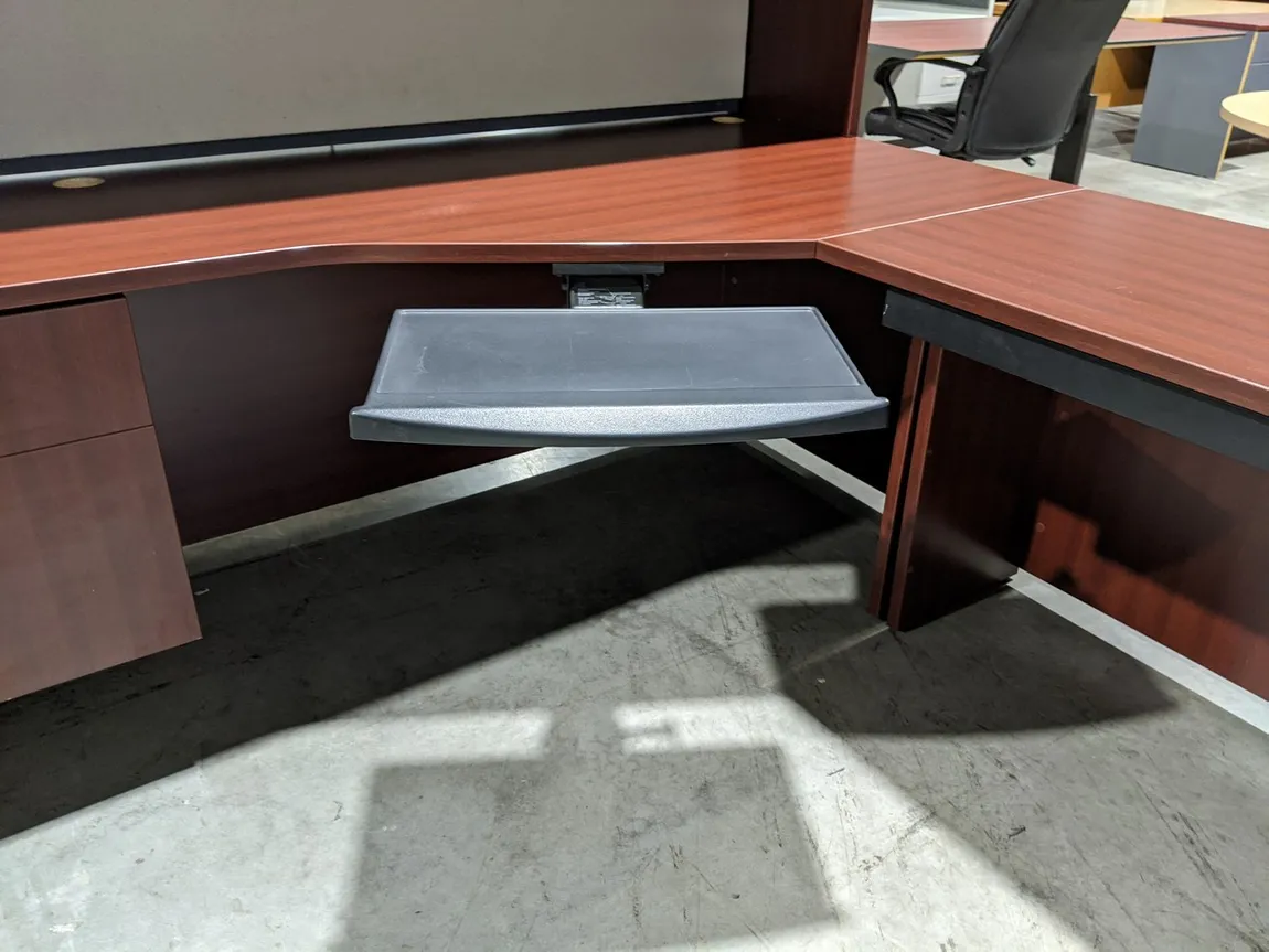 Lacasse Cherry Laminate L-Shape Desk with Hutch