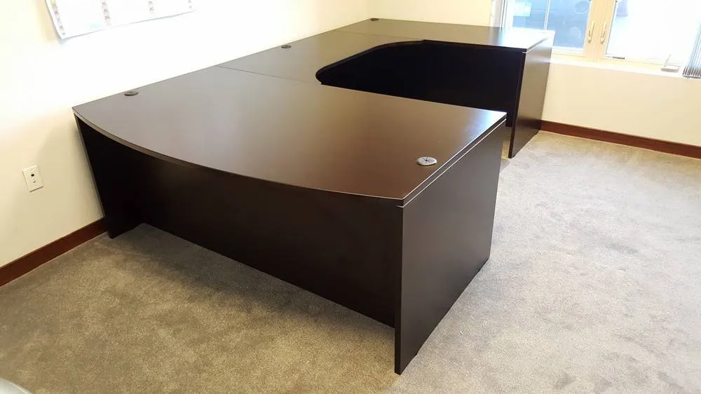 U Shaped Bow Front Executive Office Desk with Cockpit