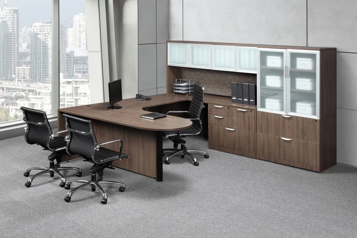 90 x 71 Left Open U Desk + 36 Cabinet