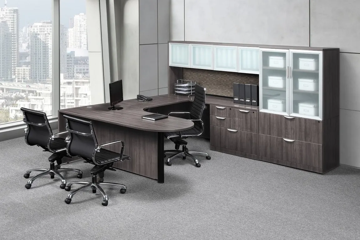 90 x 71 Left Open U Desk + 36 Cabinet