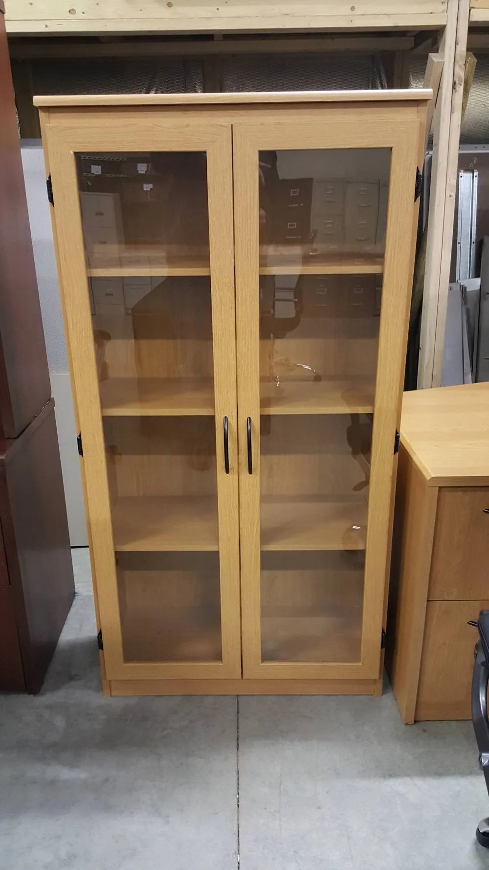 4 Tier Honey Bookcase with Glass Doors
