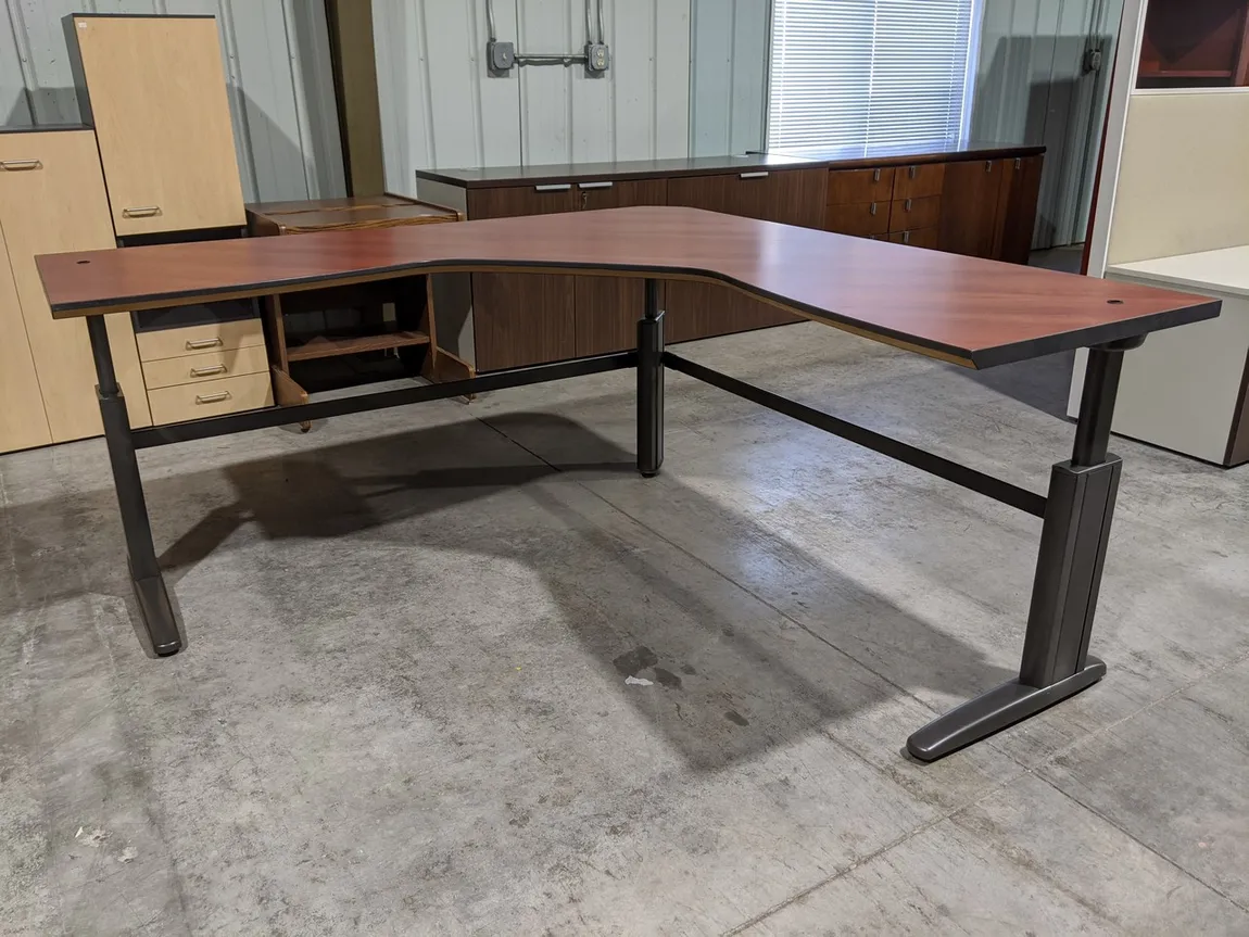 Cherry Laminate L-Shape Desk with Metal Legs